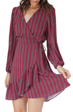 Load image into Gallery viewer, Aurora Stripe Wrap Dress