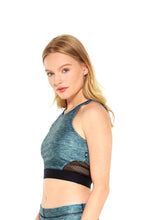 Load image into Gallery viewer, Heathered Teal Fishnet Crop Top