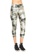 Load image into Gallery viewer, Metallic Green Camo Tall Band Capri Leggings