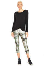 Load image into Gallery viewer, Metallic Green Camo Tall Band Capri Leggings