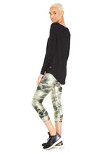 Load image into Gallery viewer, Metallic Green Camo Tall Band Capri Leggings