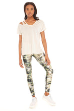 Load image into Gallery viewer, Metallic Green Camo Tall Band Leggings