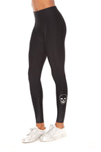 Load image into Gallery viewer, Silver Skull Heart Eye Foil Tall Band Leggings