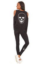 Load image into Gallery viewer, Silver Skull Heart Eye Foil Tall Band Leggings