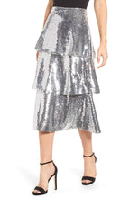 Load image into Gallery viewer, TIERED SEQUIN MIDI SKIRT